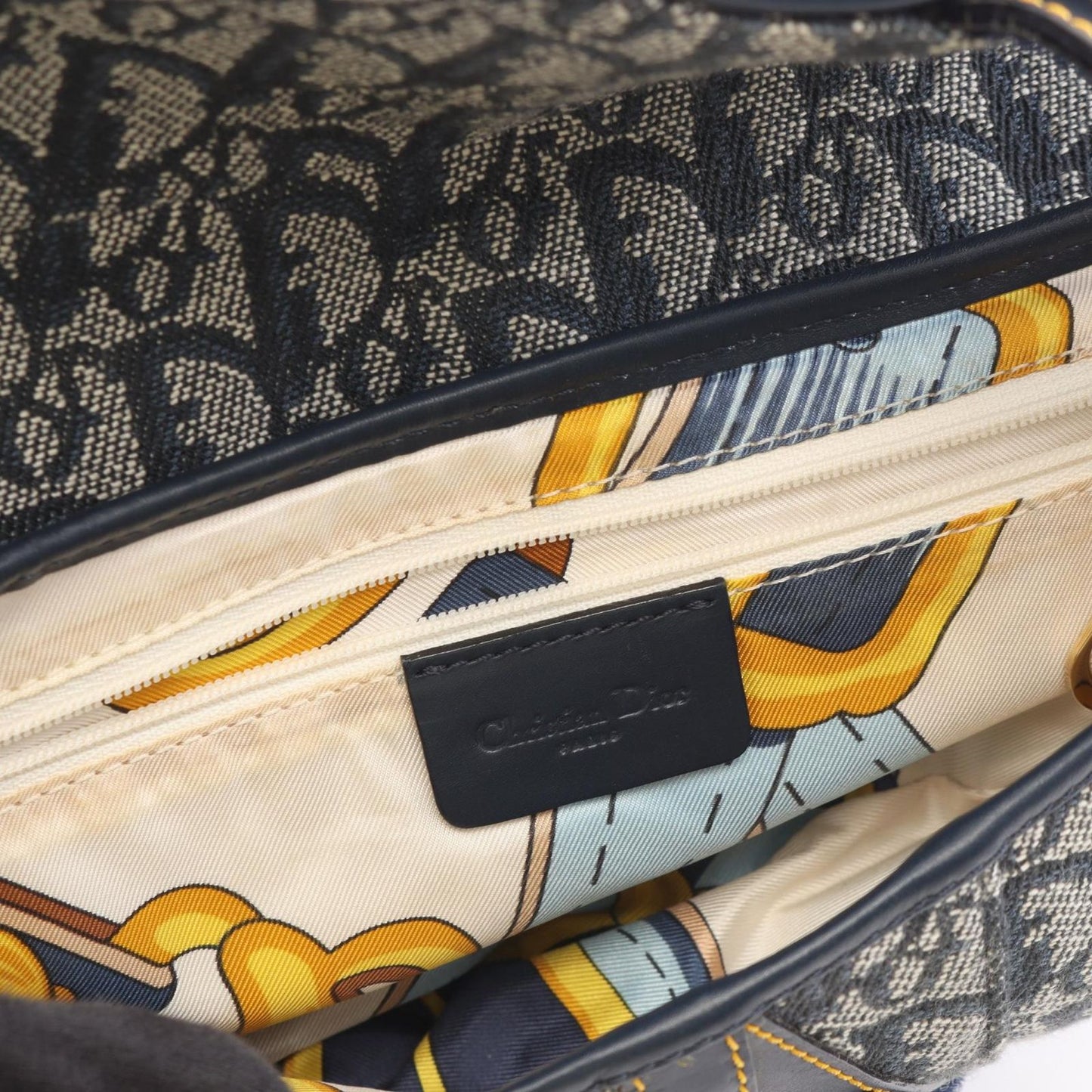 Dior Saddle Bag Trotter Navy Ivory Canvas Leather — view 5