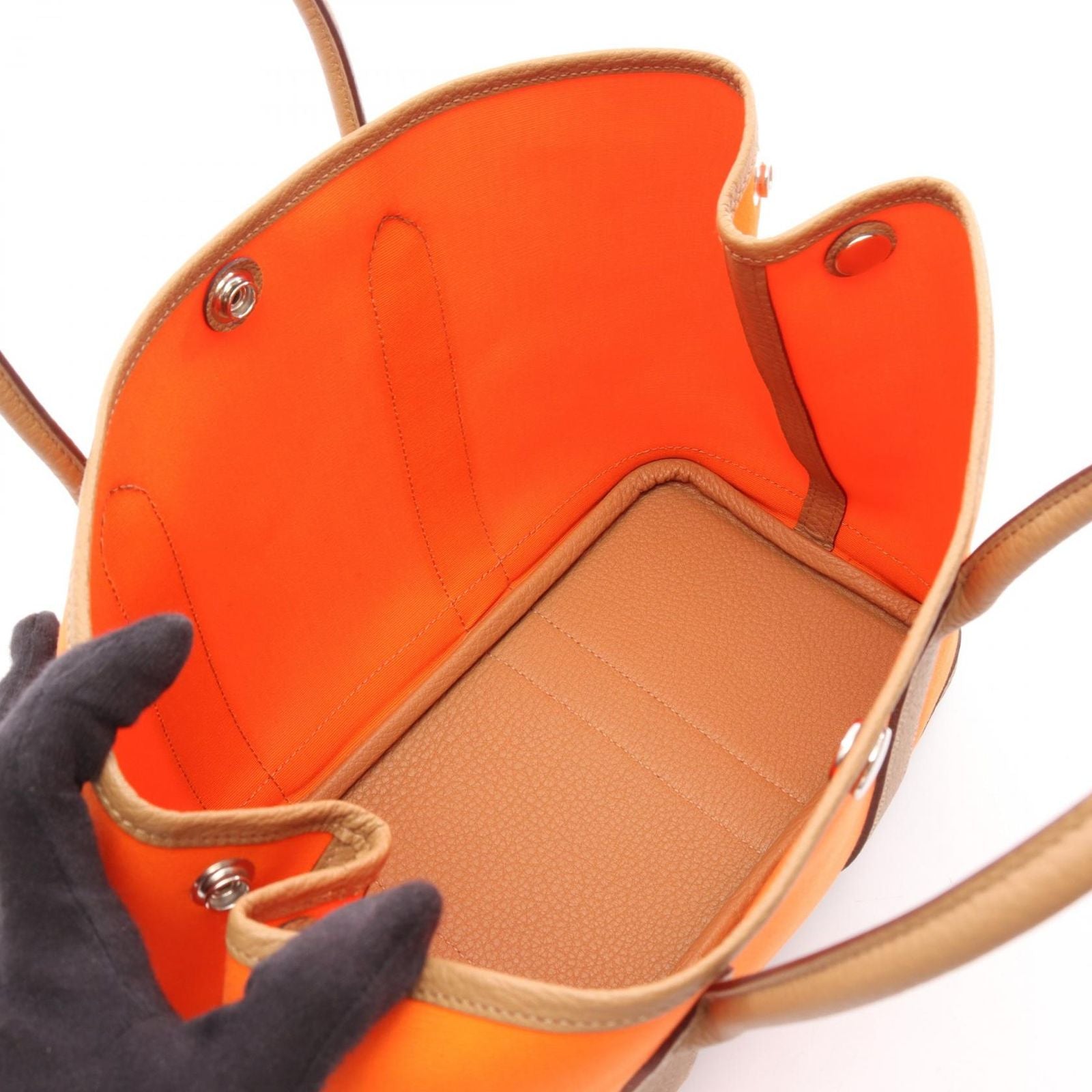 Hermes Tote Bag Garden Party TPM Orange Biscuit Canvas Leather — view 3