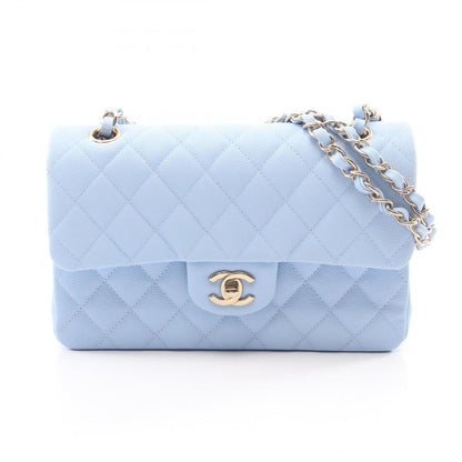 Chanel Shoulder Bag Quilted Double Flap Light Blue Caviar Leather Chain