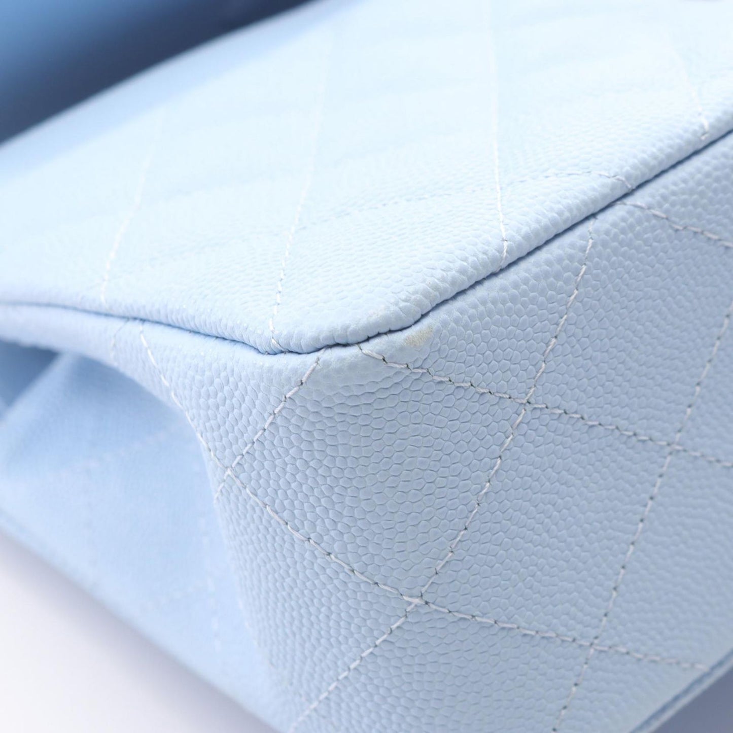 Chanel Shoulder Bag Quilted Double Flap Light Blue Caviar Leather Chain — view 7