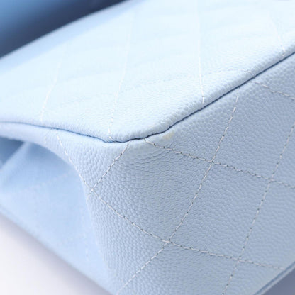 Chanel Shoulder Bag Quilted Double Flap Light Blue Caviar Leather Chain — view 7