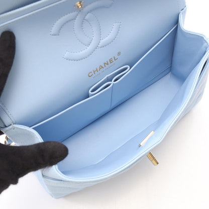 Chanel Shoulder Bag Quilted Double Flap Light Blue Caviar Leather Chain — view 3