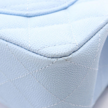 Chanel Shoulder Bag Quilted Double Flap Light Blue Caviar Leather Chain — view 8