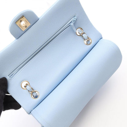 Chanel Shoulder Bag Quilted Double Flap Light Blue Caviar Leather Chain — view 6