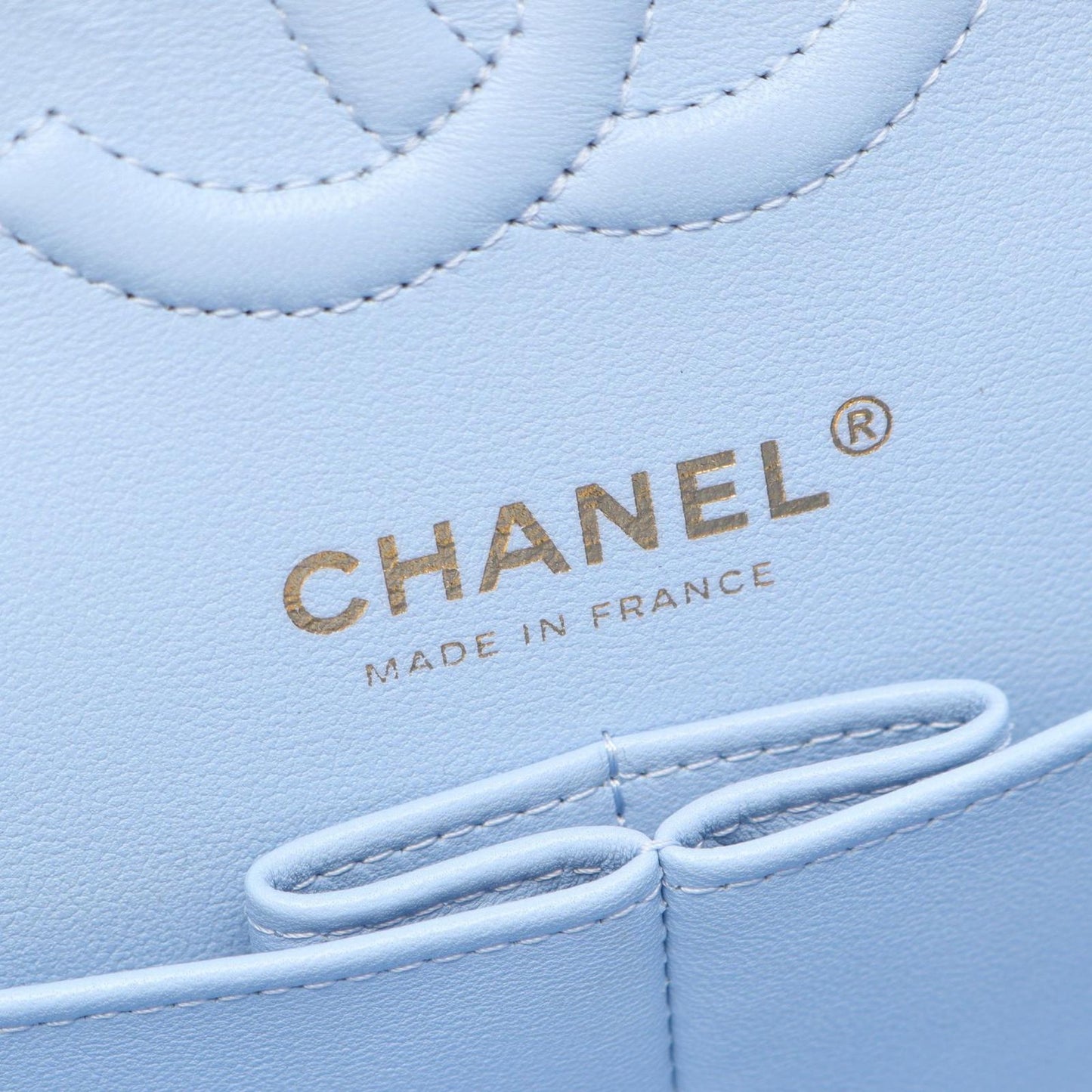 Chanel Shoulder Bag Quilted Double Flap Light Blue Caviar Leather Chain — view 4