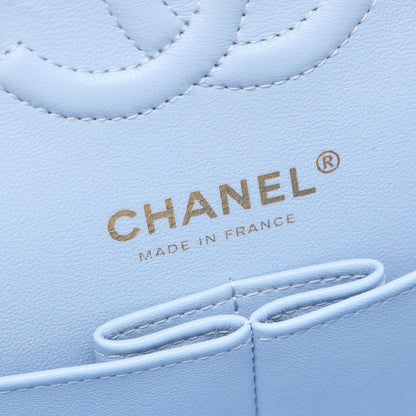 Chanel Shoulder Bag Quilted Double Flap Light Blue Caviar Leather Chain — view 4