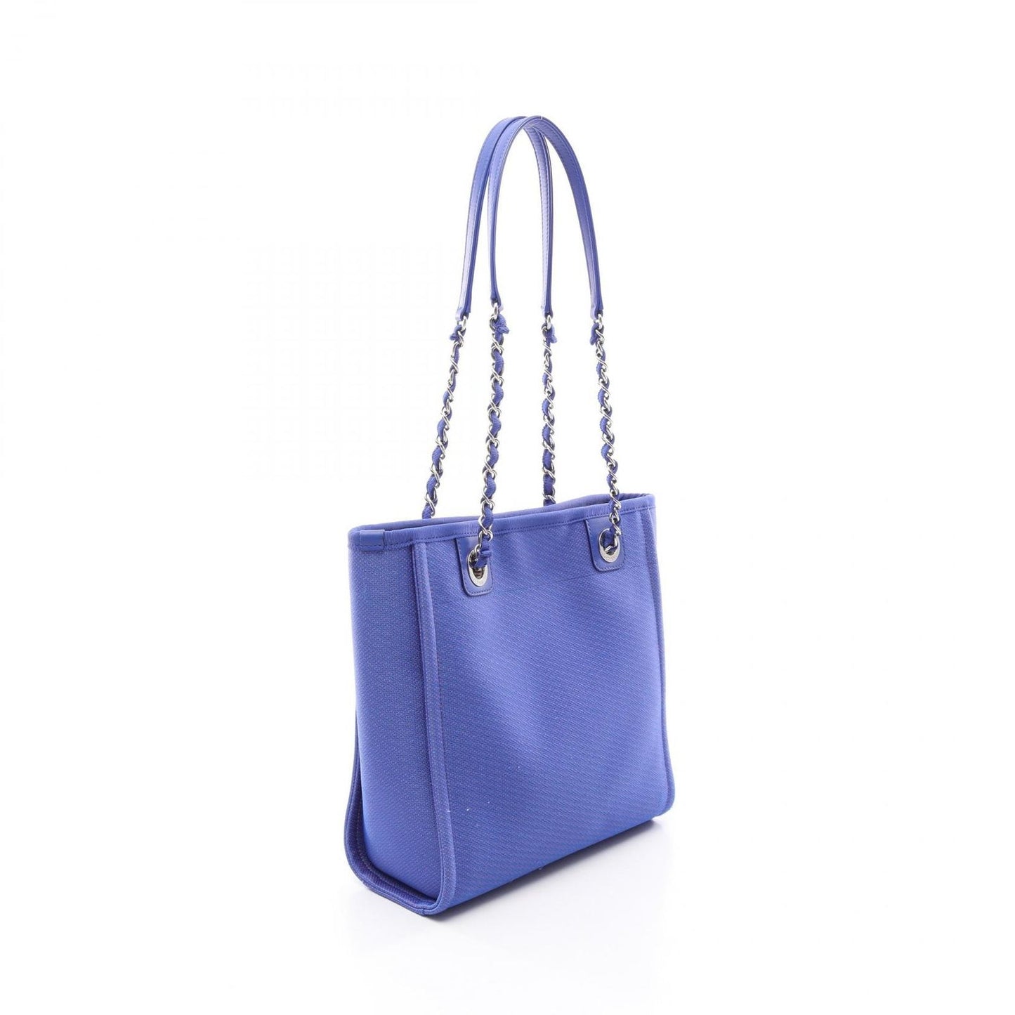 Chanel Tote Bag Deauville PM Blue Neon Orange Canvas Leather Chain PM — view 2