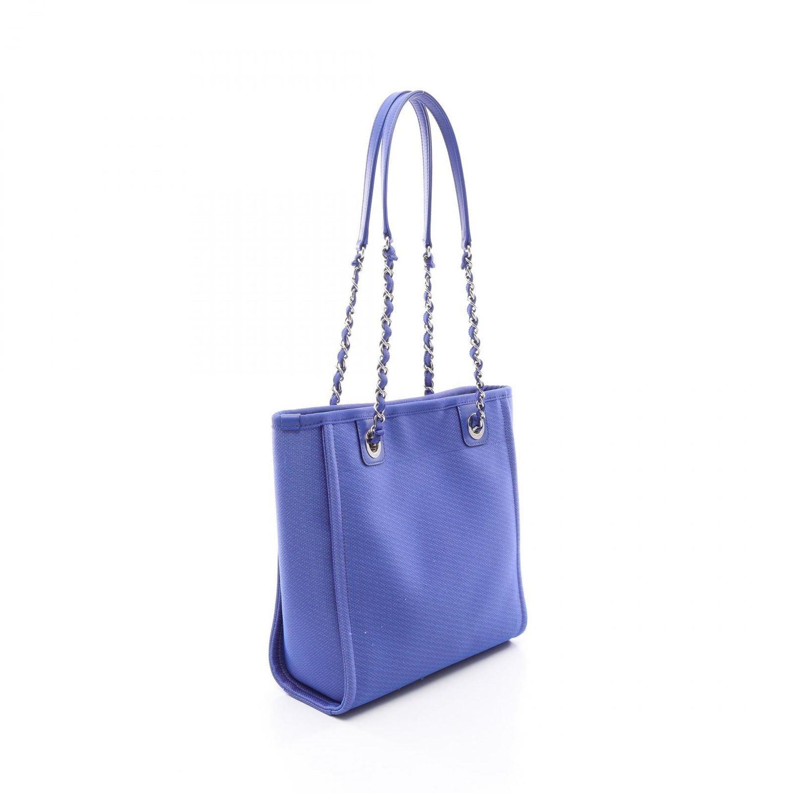 Chanel Tote Bag Deauville PM Blue Neon Orange Canvas Leather Chain PM — view 2