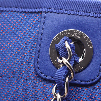 Chanel Tote Bag Deauville PM Blue Neon Orange Canvas Leather Chain PM — view 8
