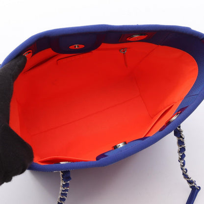 Chanel Tote Bag Deauville PM Blue Neon Orange Canvas Leather Chain PM — view 3