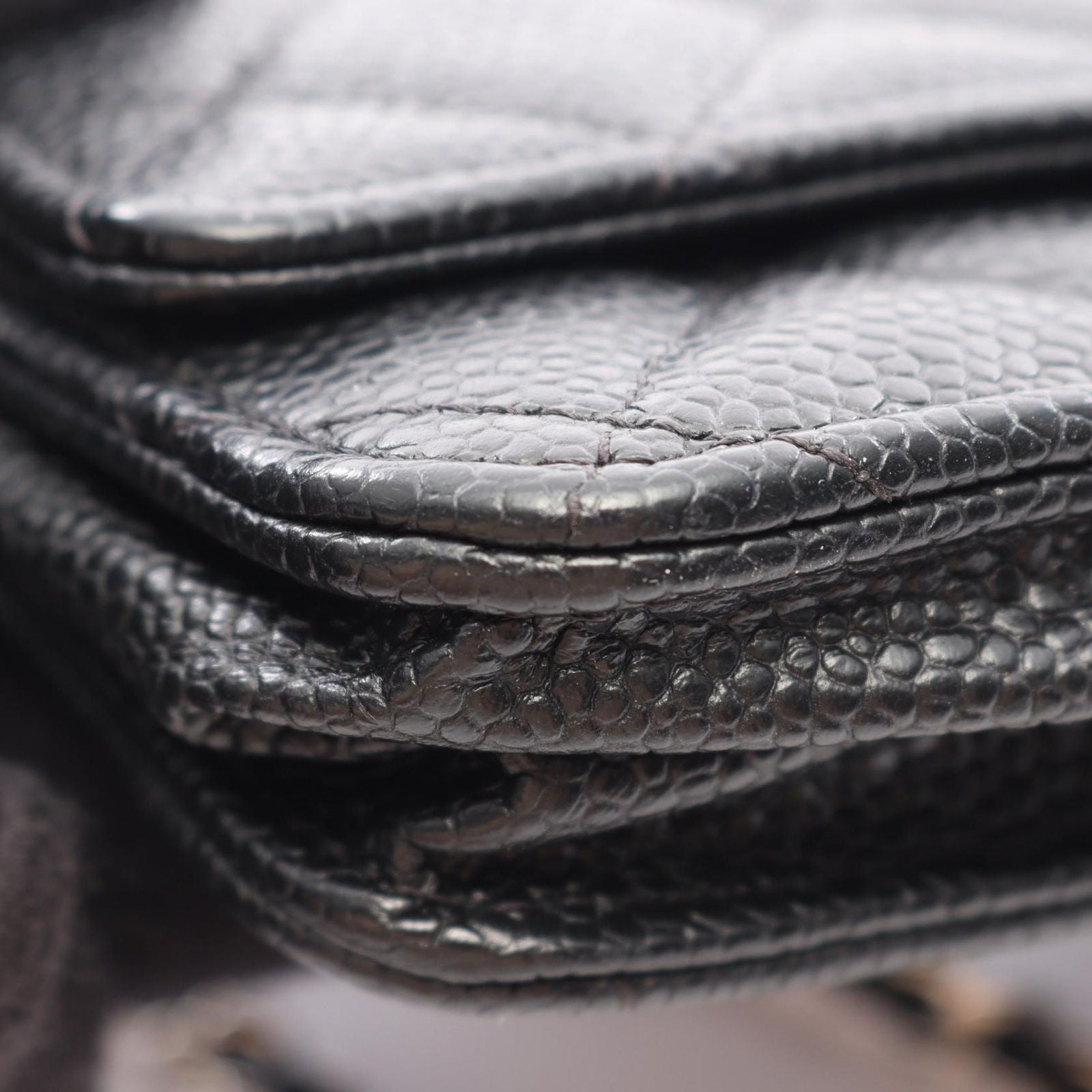 Chanel Shoulder Bag Quilted Black Caviar Leather Chain Wallet — view 8
