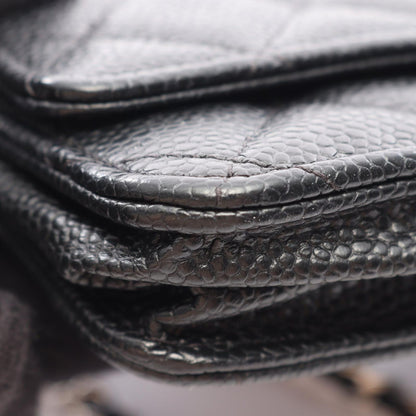 Chanel Shoulder Bag Quilted Black Caviar Leather Chain Wallet — view 8