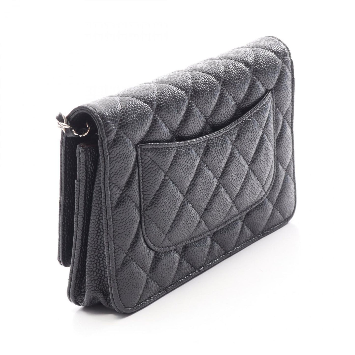 Chanel Shoulder Bag Quilted Black Caviar Leather Chain Wallet — view 2