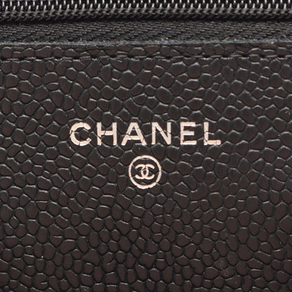 Chanel Shoulder Bag Quilted Black Caviar Leather Chain Wallet — view 5