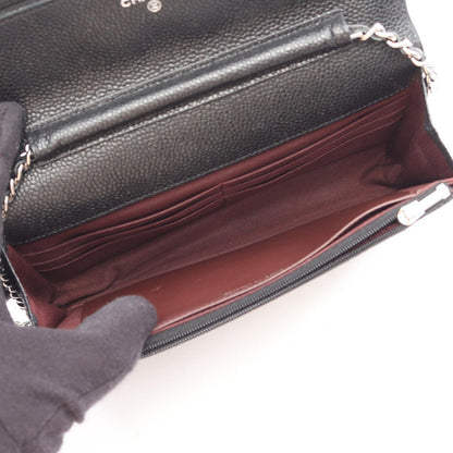 Chanel Shoulder Bag Quilted Black Caviar Leather Chain Wallet — view 3