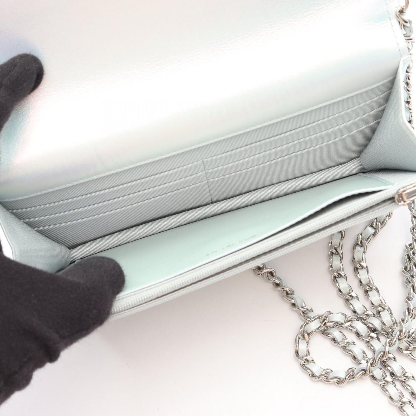 Chanel Shoulder Bag Quilted Pearl White Lambskin Chain Wallet — view 3