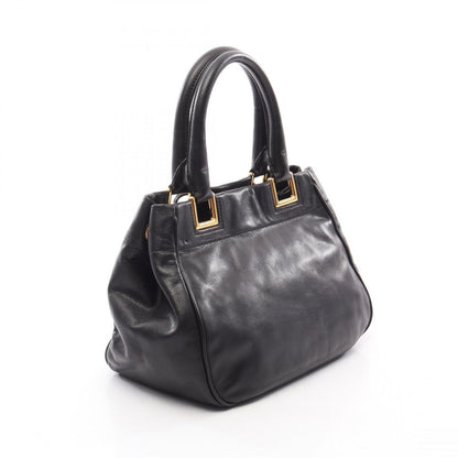 Prada Handbag Ribbon Black Leather Metal Logo Motif 2-Way — view 2