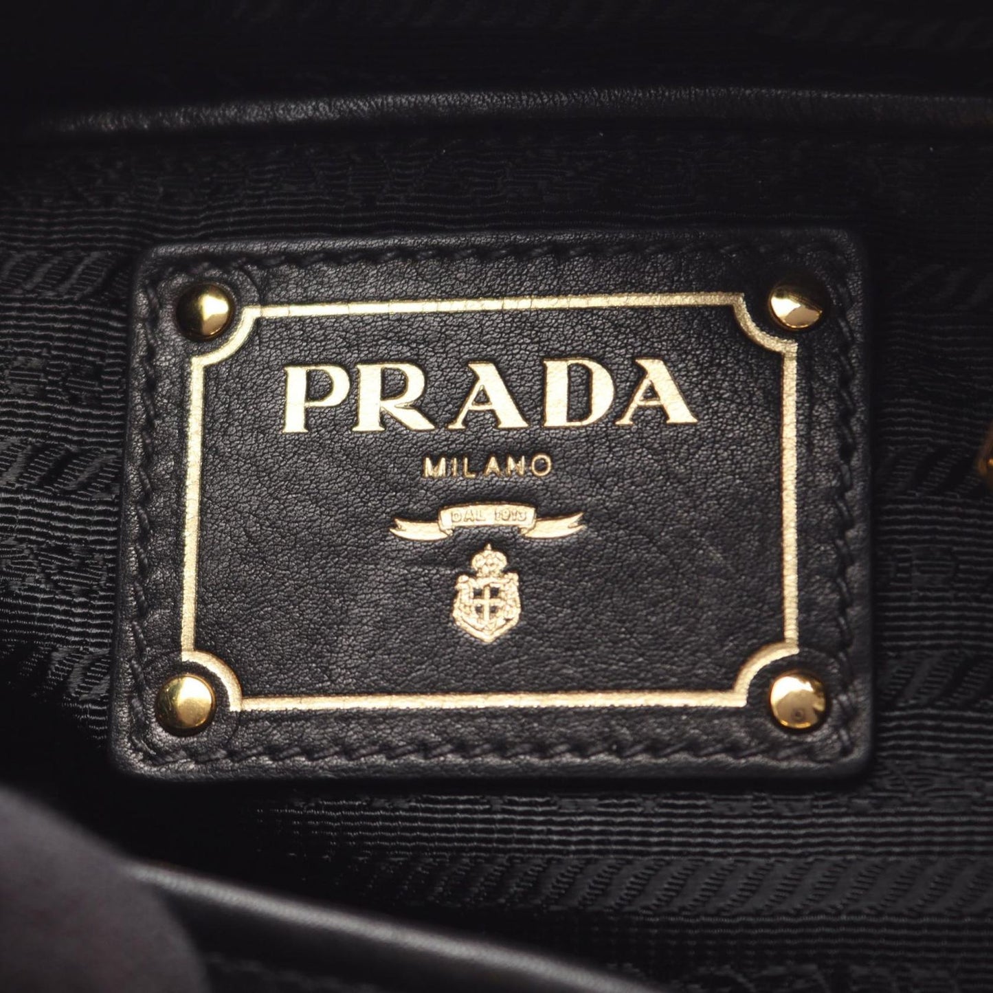 Prada Handbag Ribbon Black Leather Metal Logo Motif 2-Way — view 4