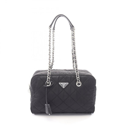 Prada Shoulder Bag Tessuto Impuntu Black Nylon Saffiano Leather Triangle Logo