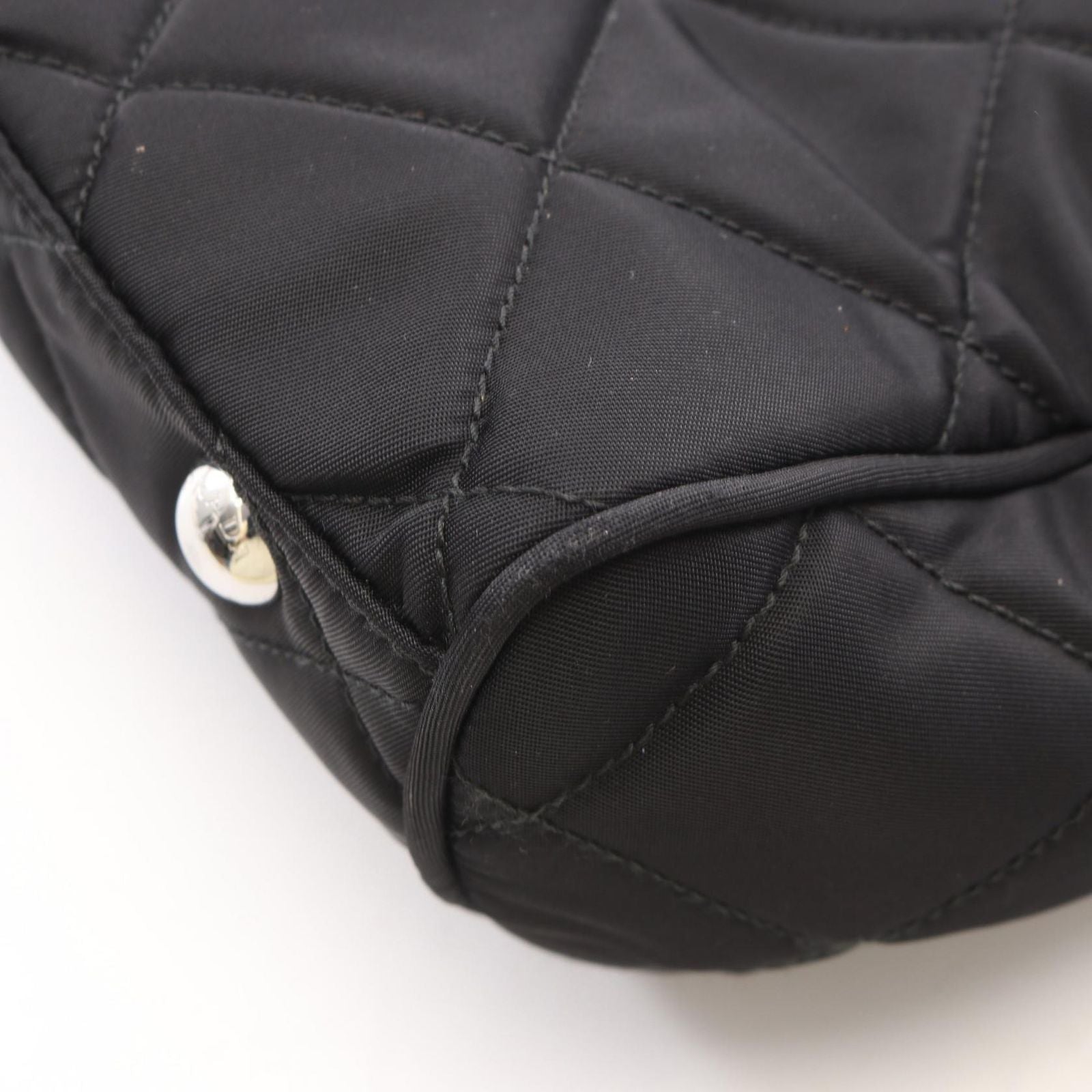 Prada Shoulder Bag Tessuto Impuntu Black Nylon Saffiano Leather Triangle Logo — view 6