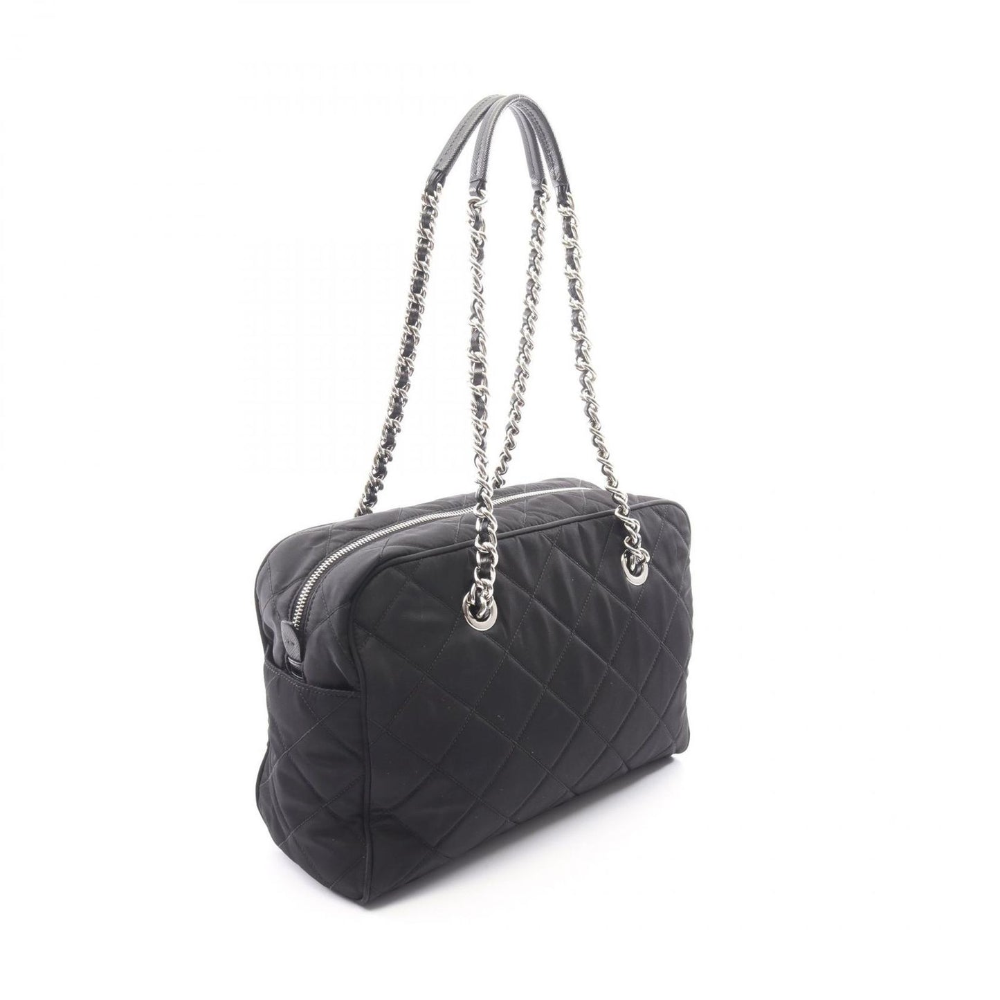 Prada Shoulder Bag Tessuto Impuntu Black Nylon Saffiano Leather Triangle Logo — view 2