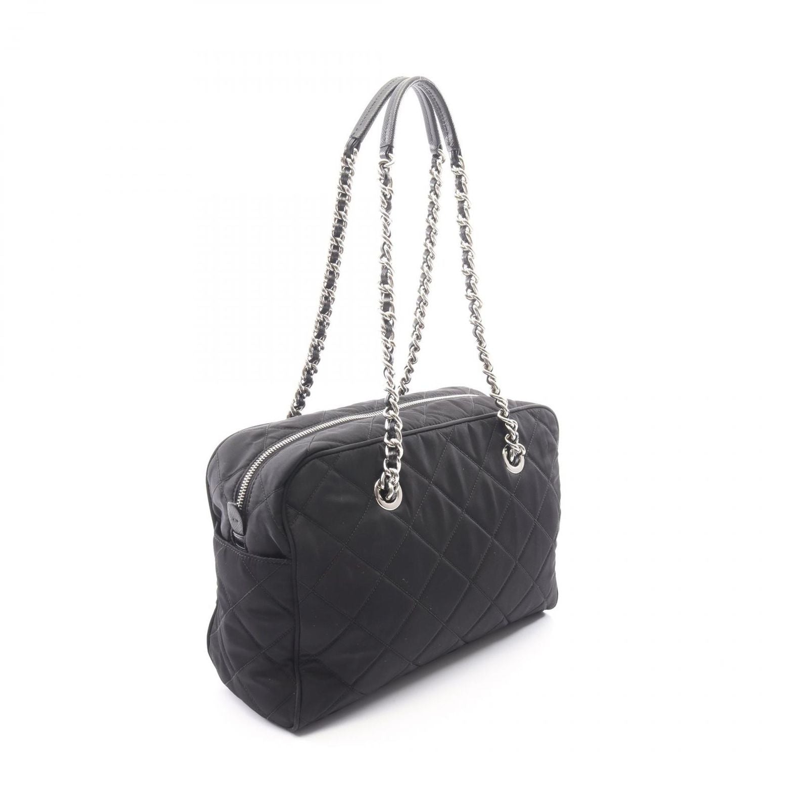 Prada Shoulder Bag Tessuto Impuntu Black Nylon Saffiano Leather Triangle Logo — view 2