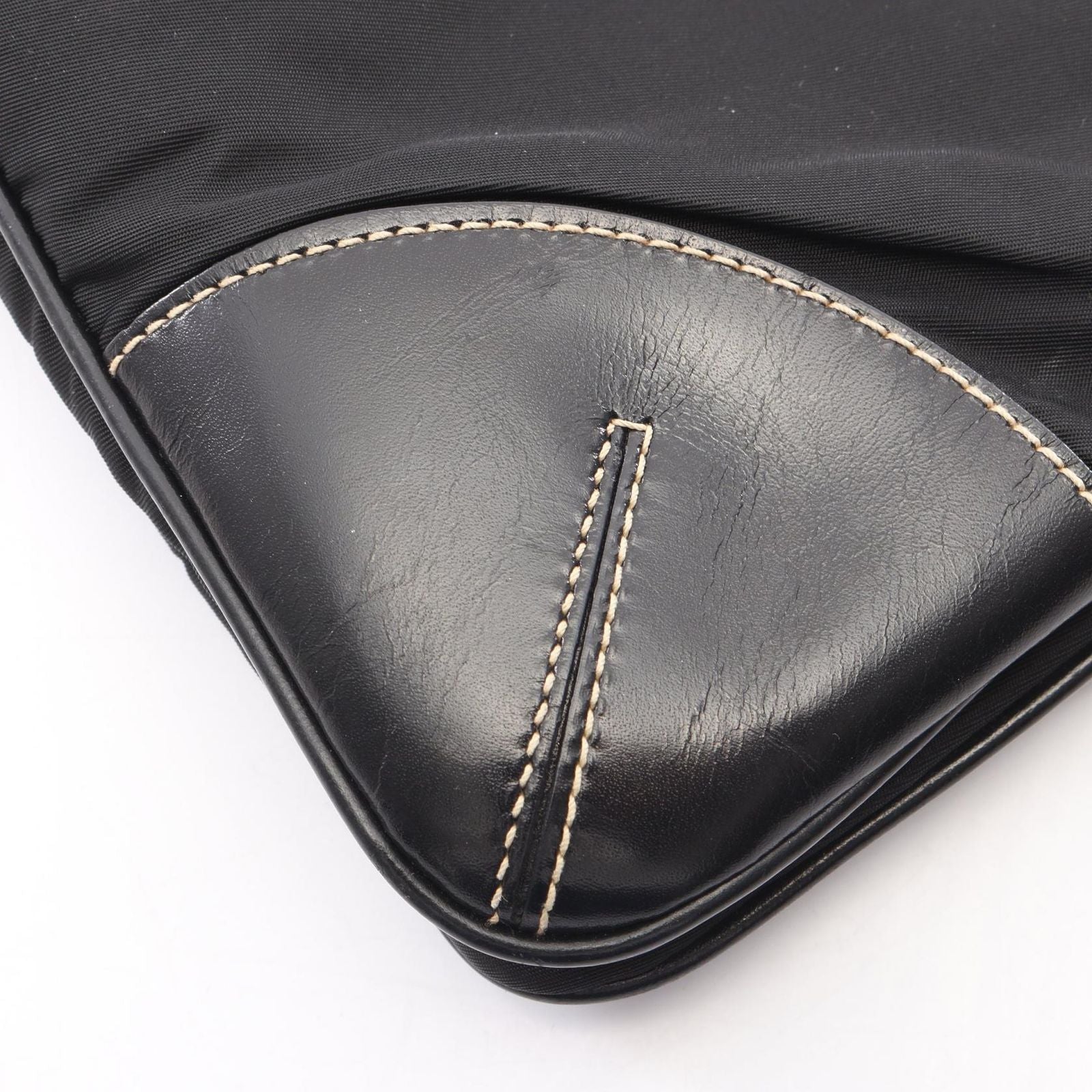 Prada Shoulder Bag Black Nylon Leather Triangle Logo — view 6