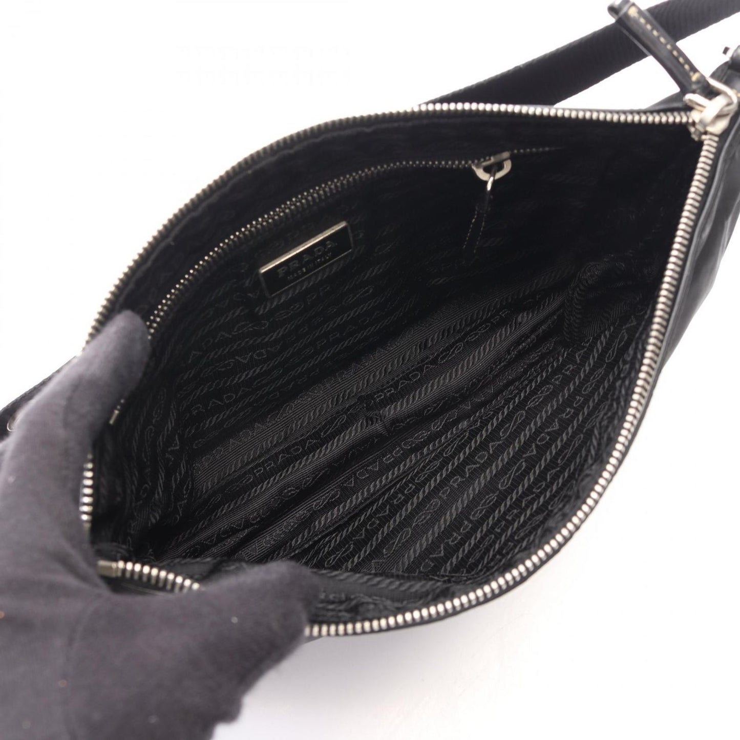 Prada Shoulder Bag Black Nylon Leather Triangle Logo — view 3