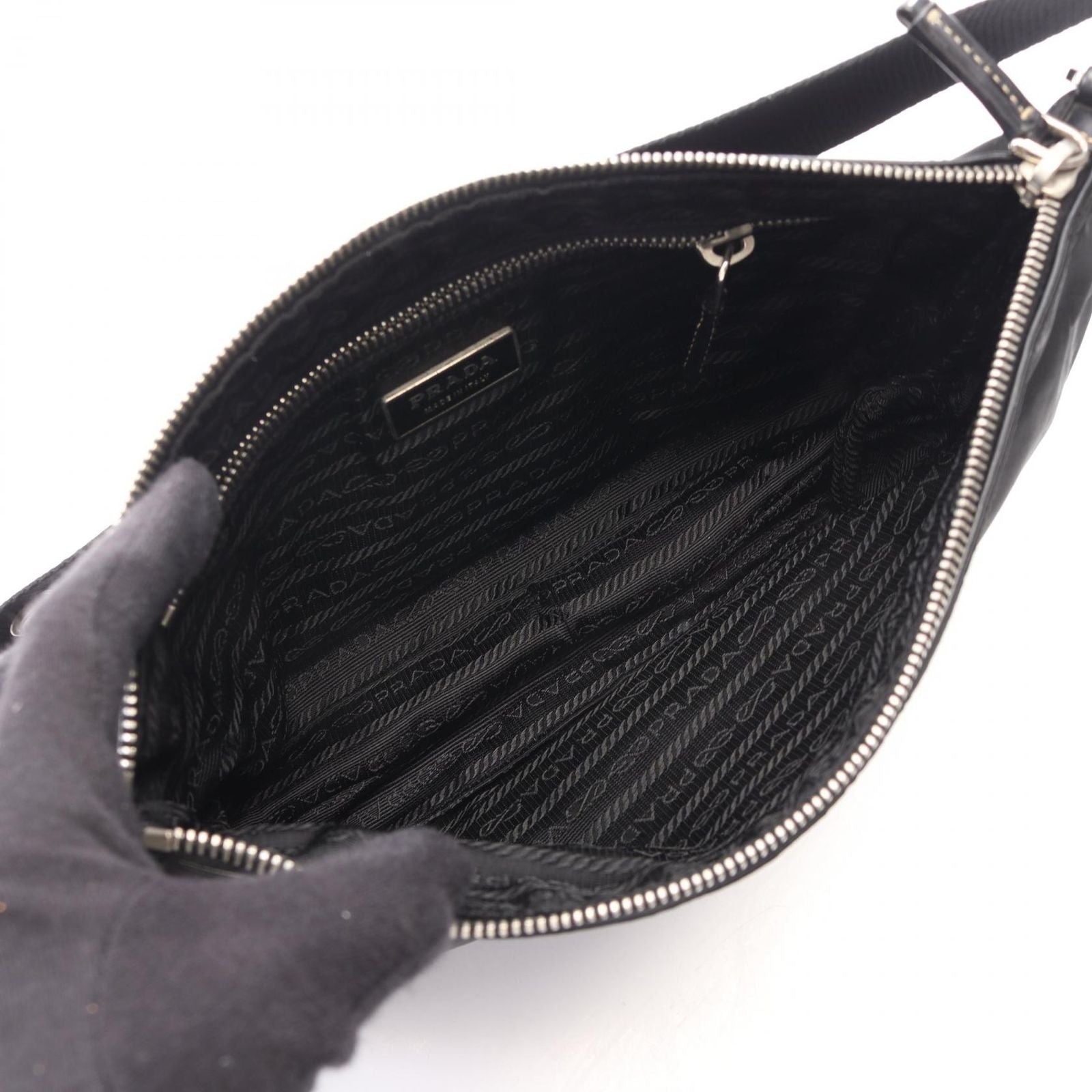 Prada Shoulder Bag Black Nylon Leather Triangle Logo — view 3