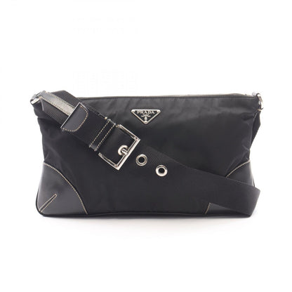 Prada Shoulder Bag Black Nylon Leather Triangle Logo