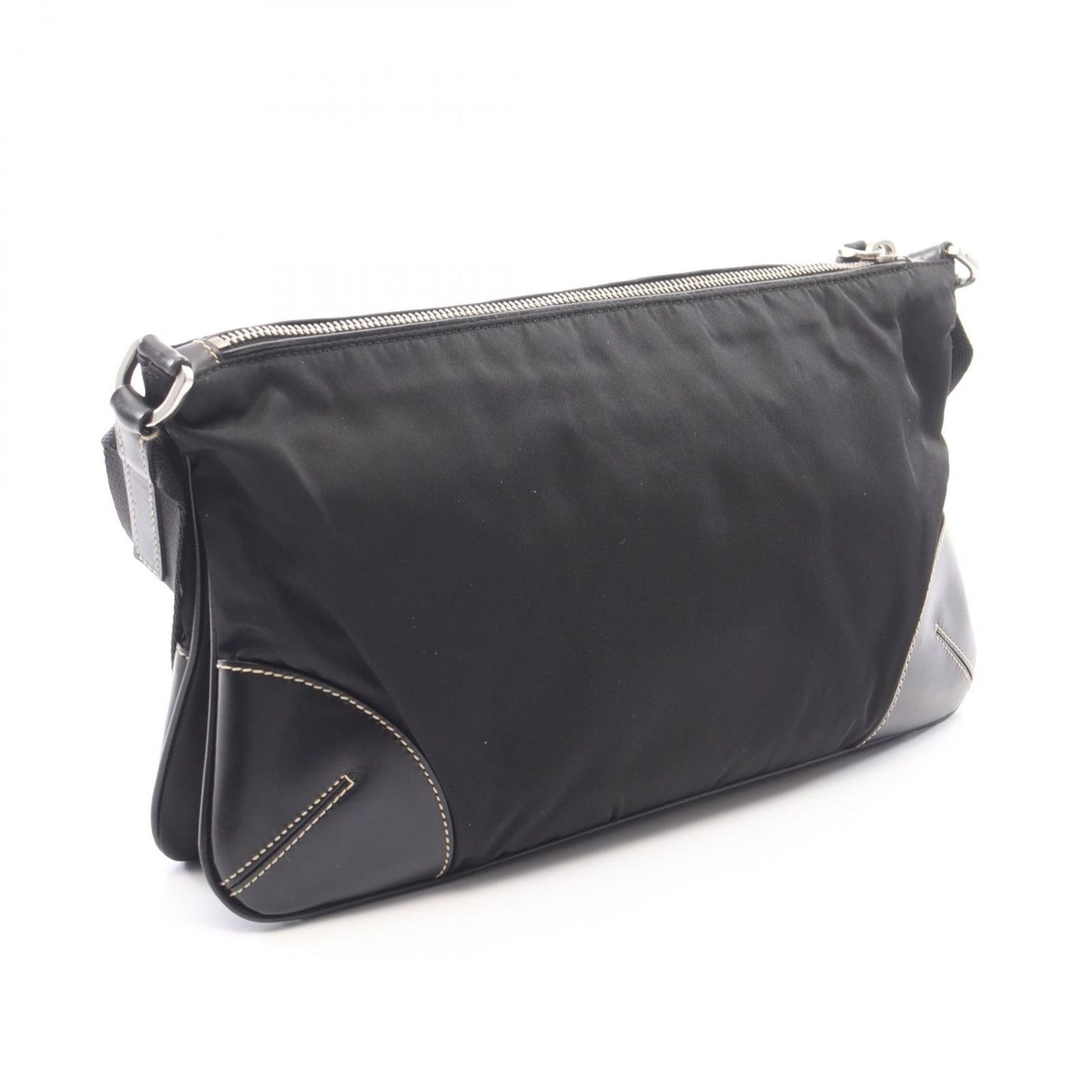 Prada Shoulder Bag Black Nylon Leather Triangle Logo — view 2