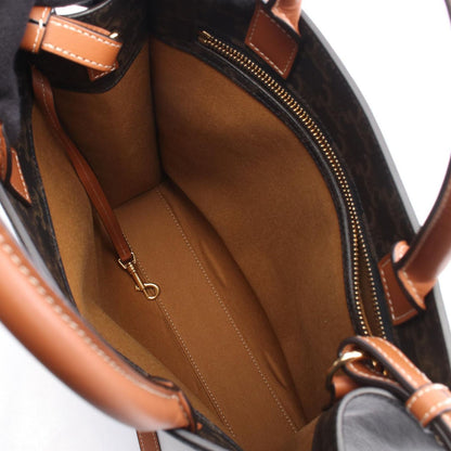 Celine Tote Bag Small Vertical Cabas Triomphe 2-Way Brown Black White Canvas — view 3