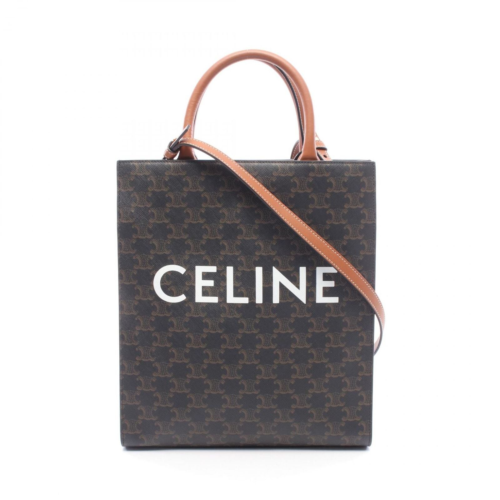 Celine Tote Bag Small Vertical Cabas Triomphe 2-Way Brown Black White Canvas