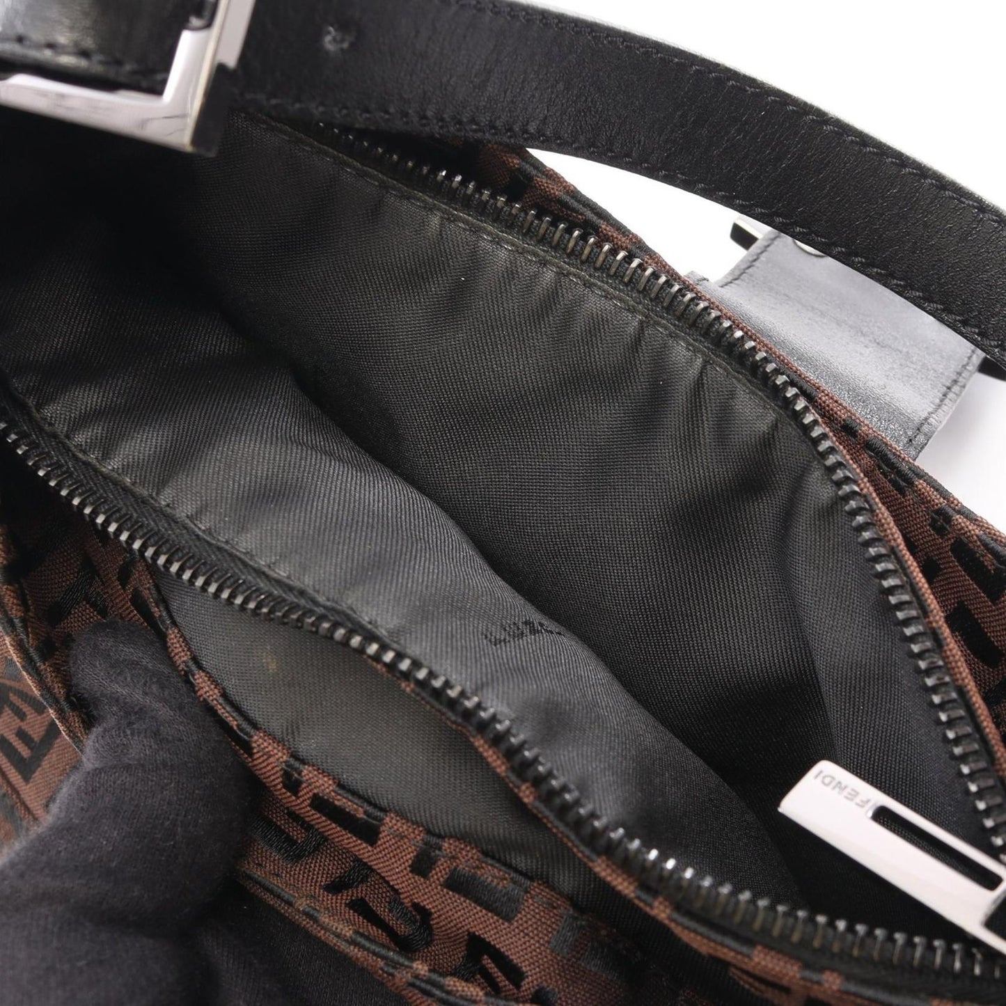 Fendi Shoulder Bag Zucchino Black Brown Canvas Leather — view 5