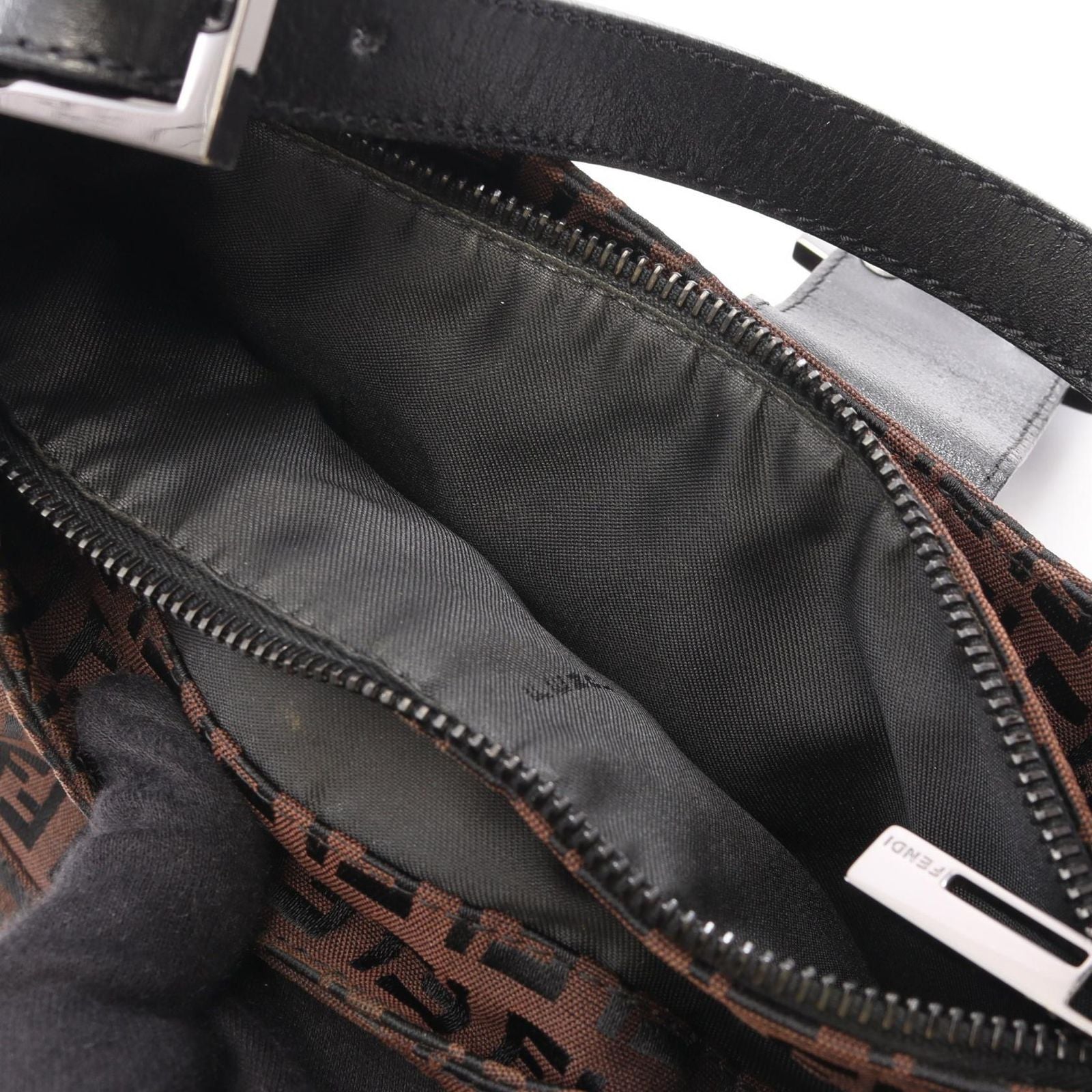 Fendi Shoulder Bag Zucchino Black Brown Canvas Leather — view 5