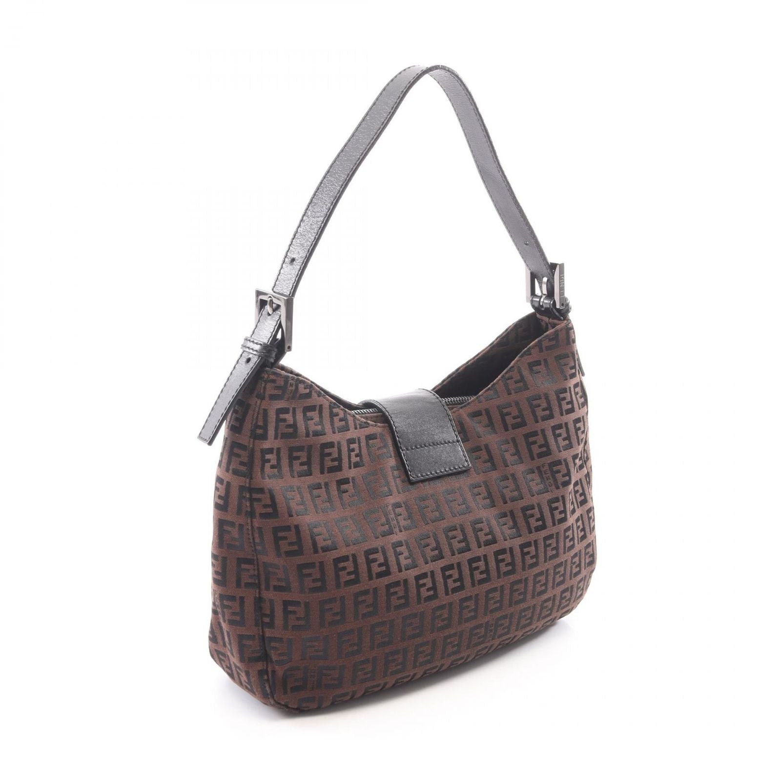 Fendi Shoulder Bag Zucchino Black Brown Canvas Leather — view 2