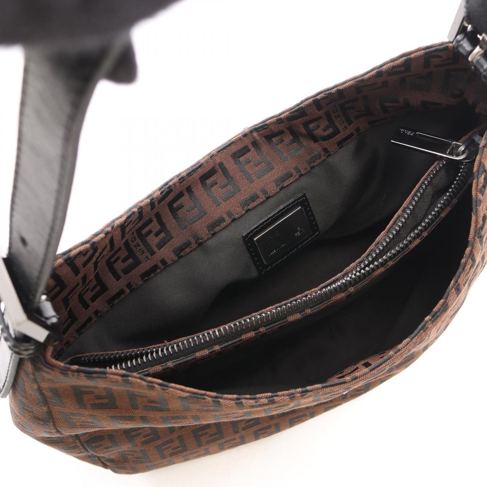 Fendi Shoulder Bag Zucchino Black Brown Canvas Leather — view 3