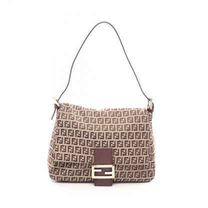 Fendi Shoulder Bag Mamma Bucket Zucchino Beige Brown Canvas Leather