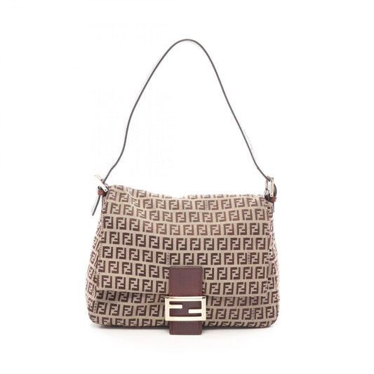 Fendi Shoulder Bag Mamma Bucket Zucchino Beige Brown Canvas Leather