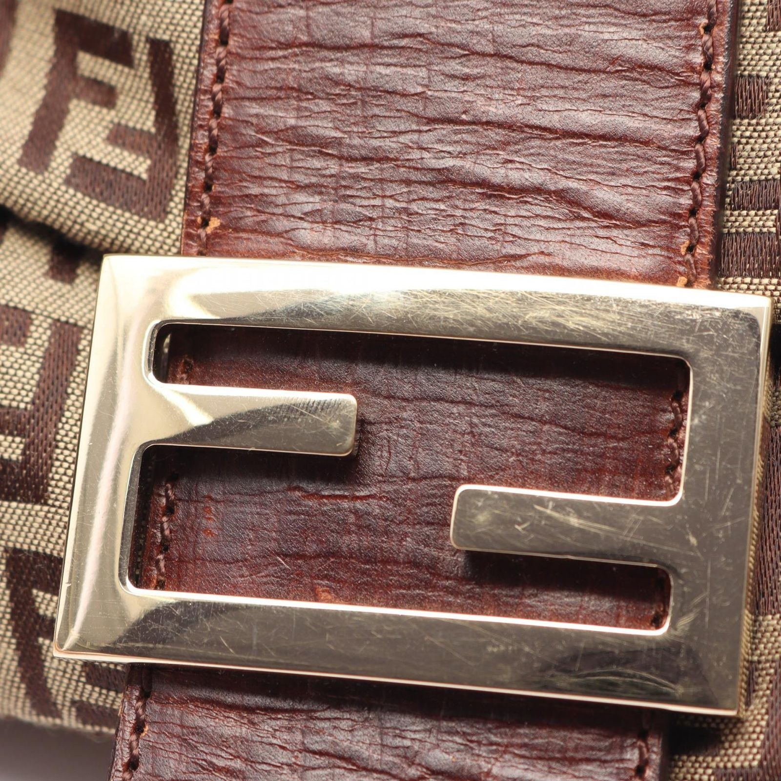 Fendi Shoulder Bag Mamma Bucket Zucchino Beige Brown Canvas Leather — view 8