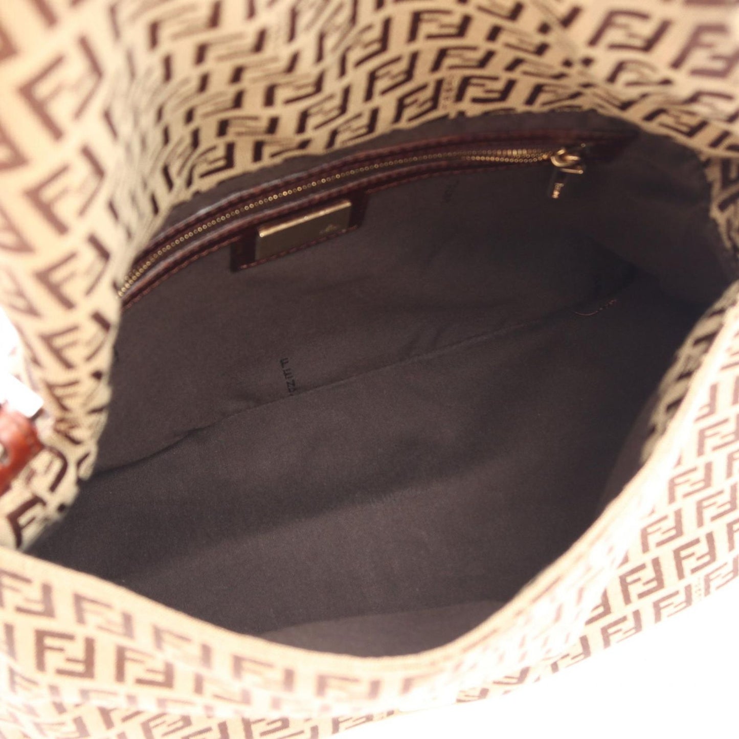Fendi Shoulder Bag Mamma Bucket Zucchino Beige Brown Canvas Leather — view 3