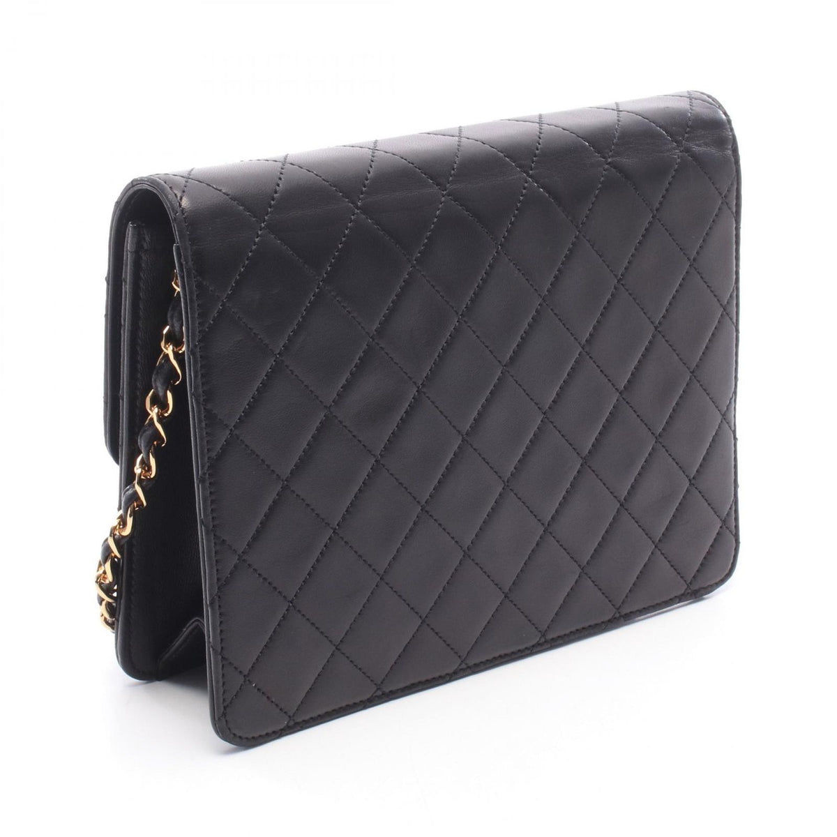 Chanel Shoulder Bag Quilted Single Flap Black Lambskin Push Lock Chain — view 2