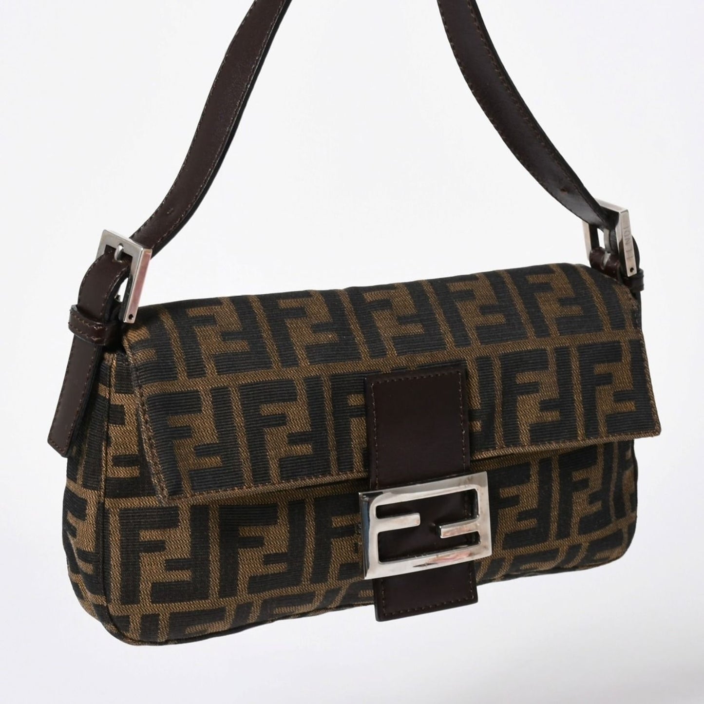 Fendi Shoulder Bag Cross Mamma Baguette Zucca Pattern Brown Silver — view 3