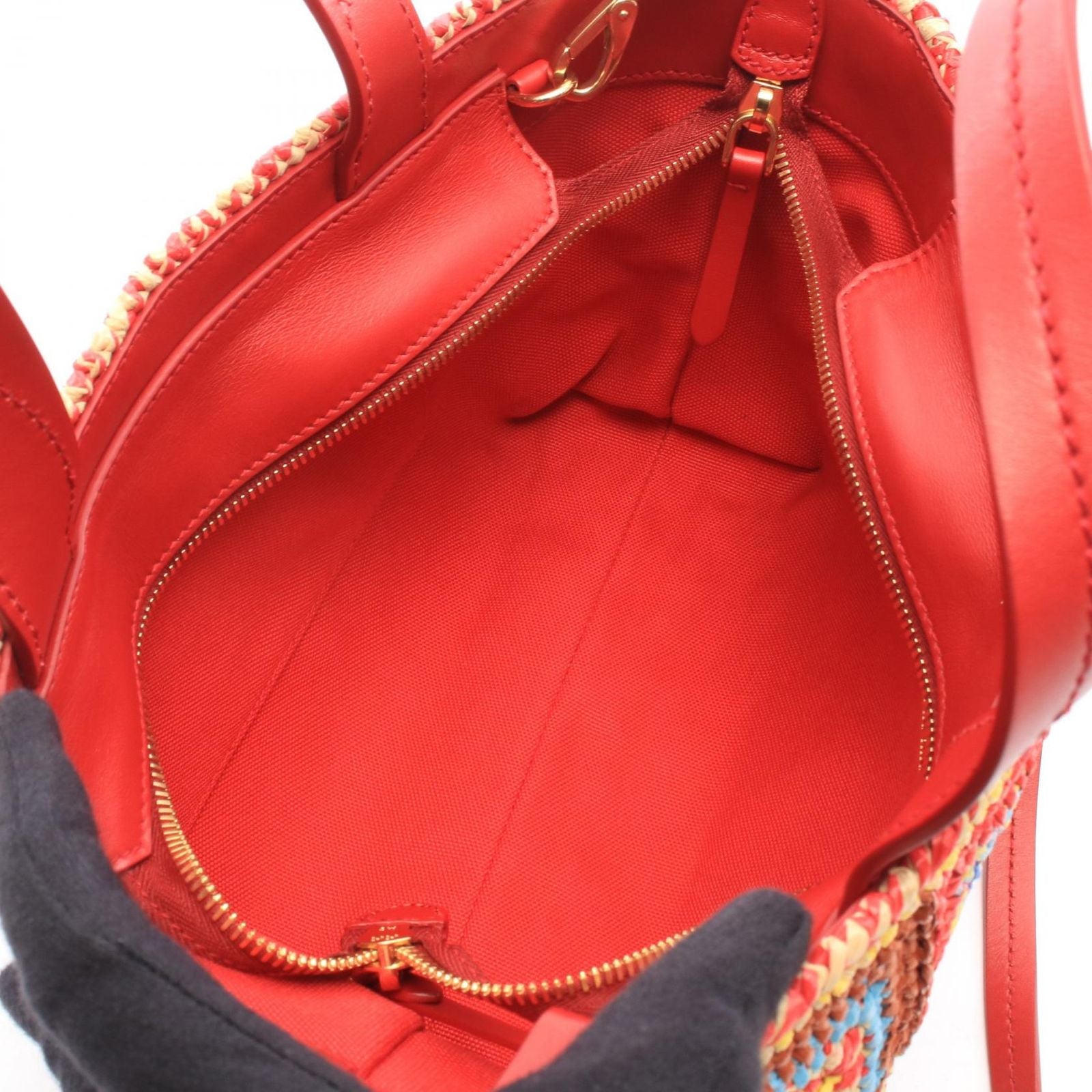 Miu Miu Handbag Rafia Clochette Patchwork Red Multi Leather 2-Way Handle Bag — view 3