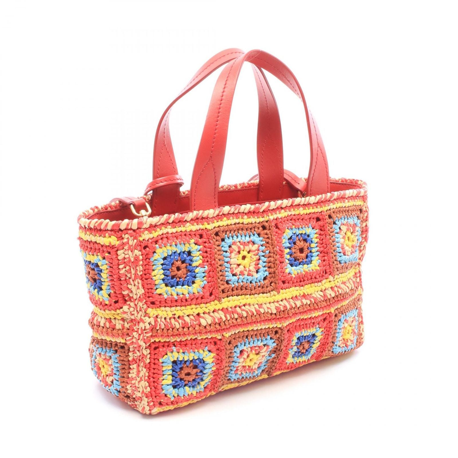 Miu Miu Handbag Rafia Clochette Patchwork Red Multi Leather 2-Way Handle Bag — view 2