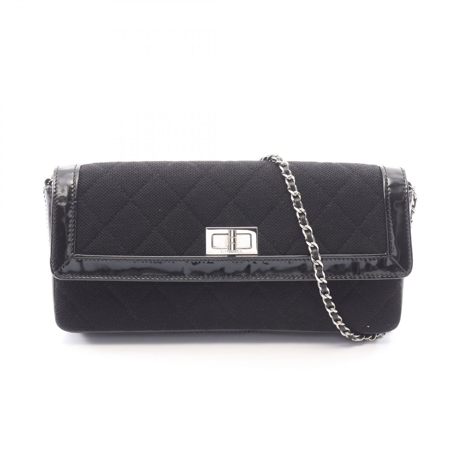 Chanel Shoulder Bag 2.55 Quilted East Waist Black Canvas Patent Chain