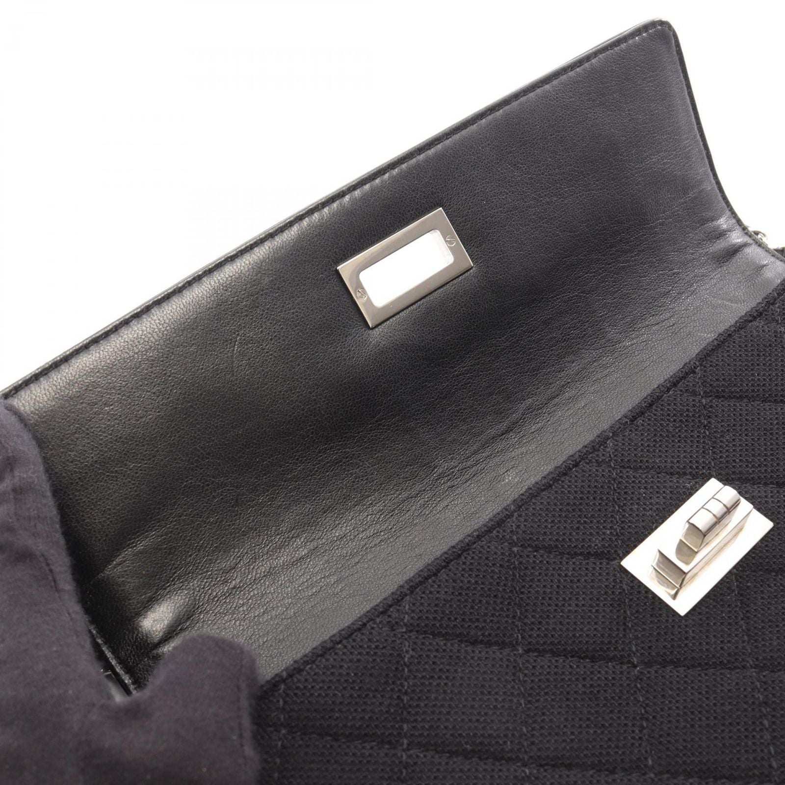 Chanel Shoulder Bag 2.55 Quilted East Waist Black Canvas Patent Chain — view 6