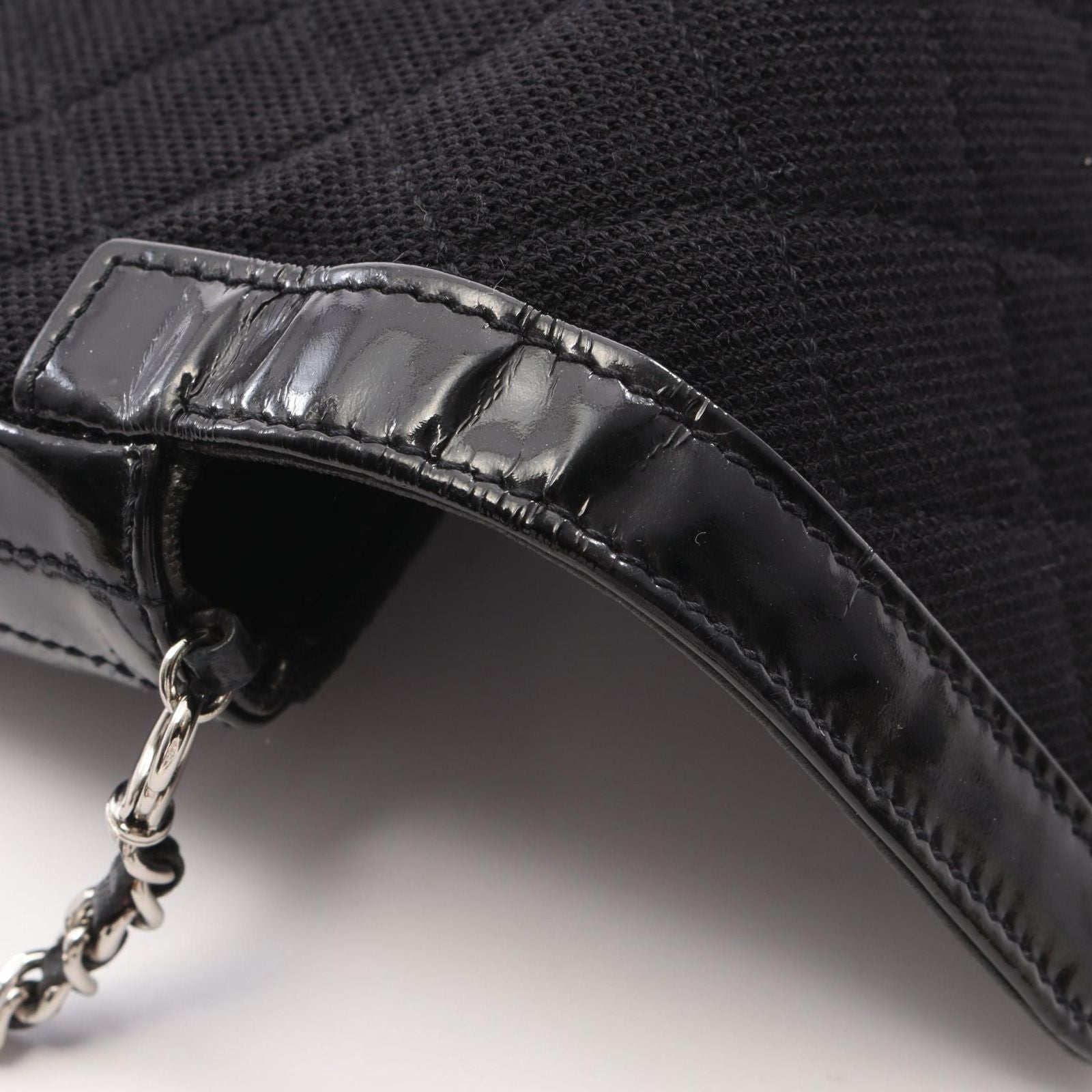 Chanel Shoulder Bag 2.55 Quilted East Waist Black Canvas Patent Chain — view 7