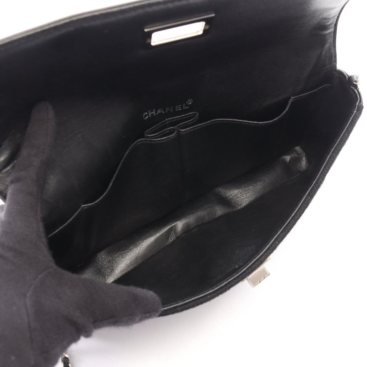 Chanel Shoulder Bag 2.55 Quilted East Waist Black Canvas Patent Chain — view 3