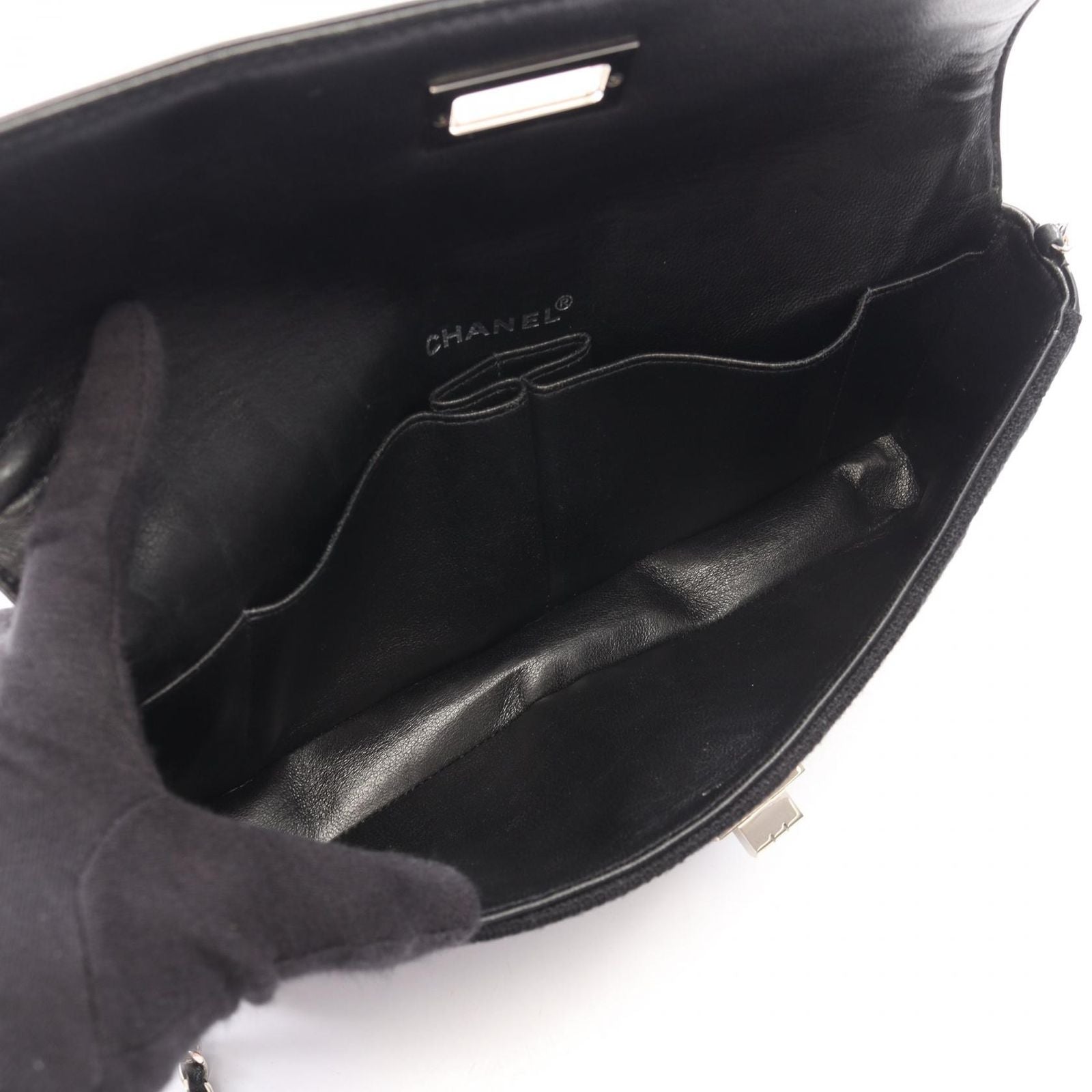 Chanel Shoulder Bag 2.55 Quilted East Waist Black Canvas Patent Chain — view 3